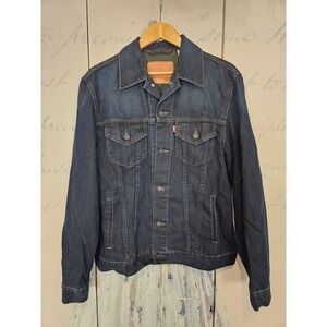 Levis Mens Trucker Jacket Dark Indigo Denim Button Up Coat L 70589-0040
